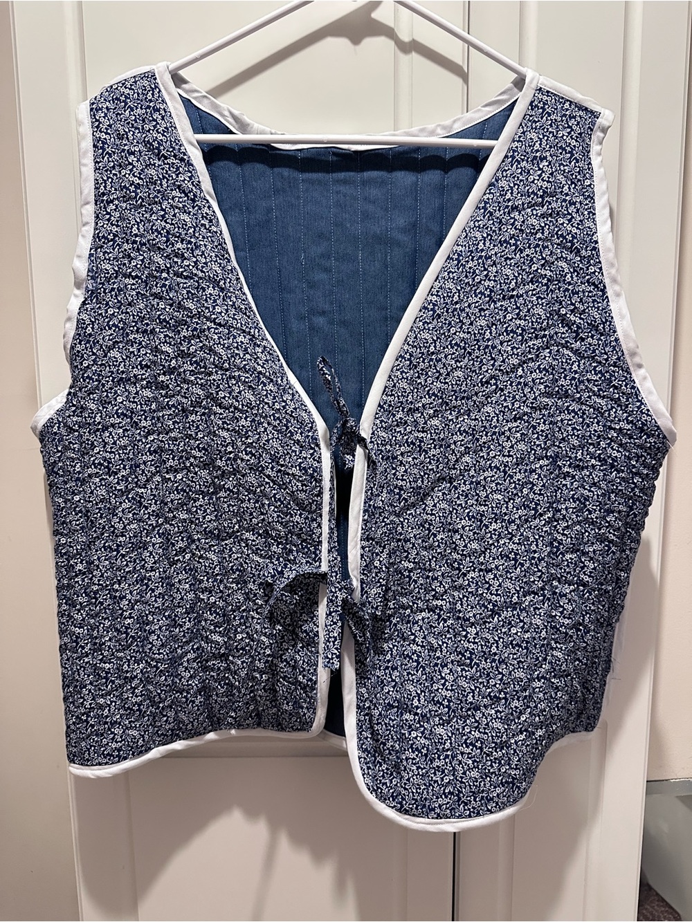 Hand Sewn Reversible Quilted Vest (Denim and Small Floral) Large/Medium
